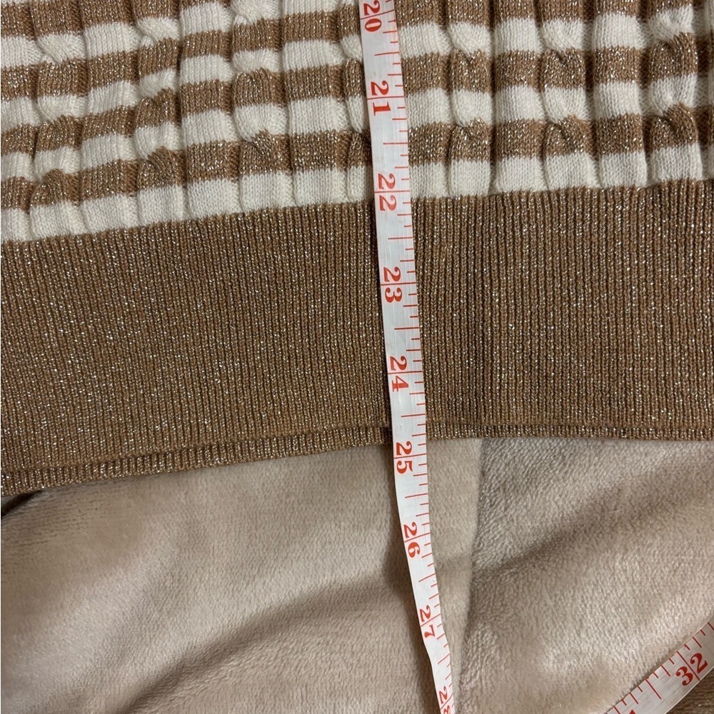 Talbots Pullover Sweater Gold Metallic Sparkle Shimmer Striped Knit Top Size PM - Picture 3 of 8